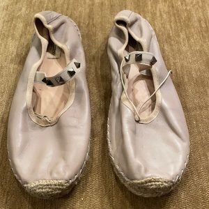 Valentino tan leather flats w studded elastic